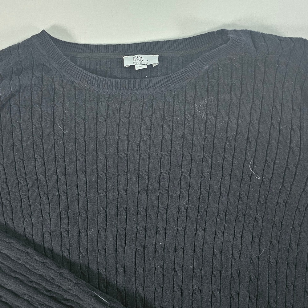 Kim Rogers Womens 4X Black Cable Knit Cotton Pullover Sweater Lg Sleeve Crewneck